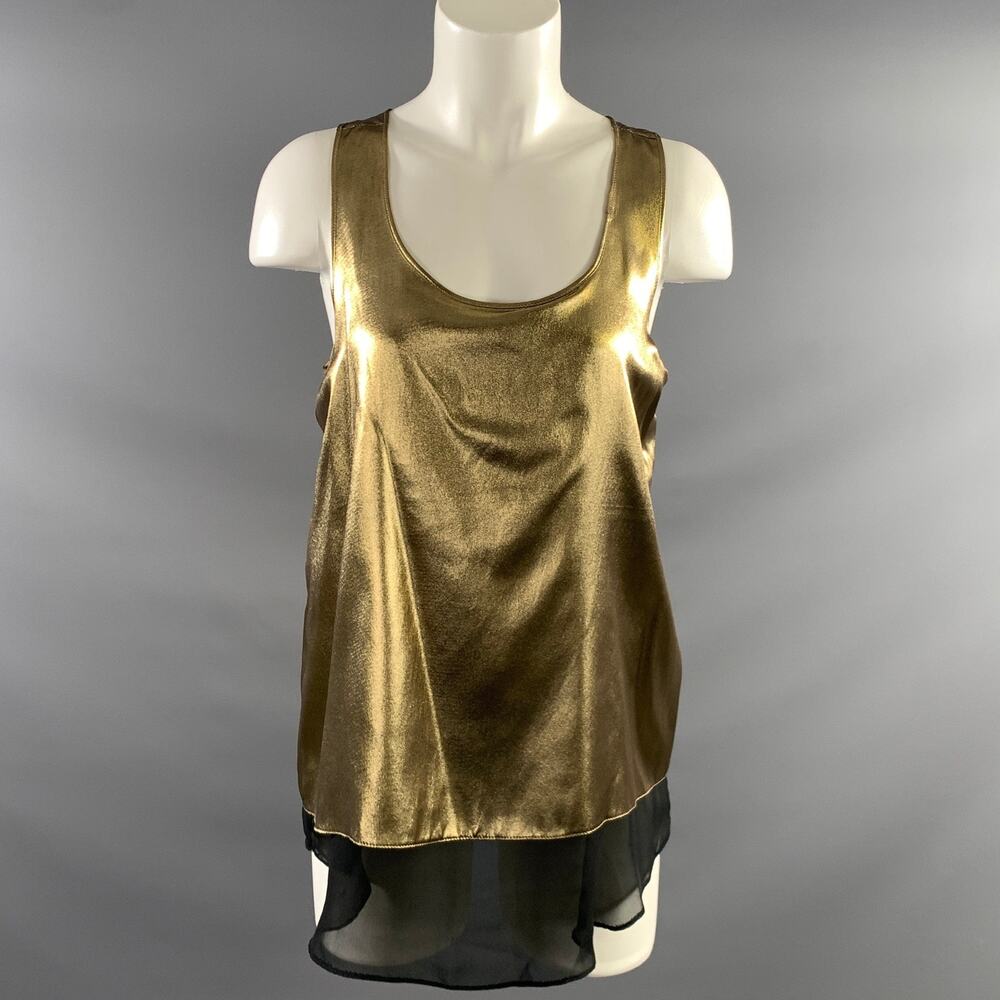 ALTUZARRA Size M Gold Black Polyester Metallic Tank top Dress Top